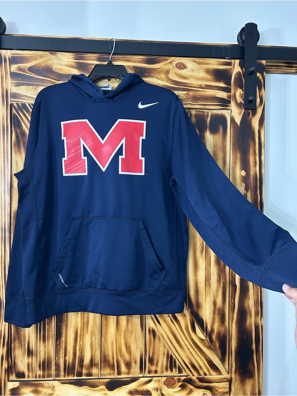 Nike Men’s Navy Hoodie with Red 'M' Logo